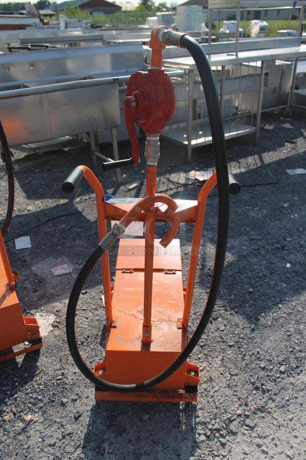 LIKE NEW!  Fryclone Orange Metal Portable 50 Pound Capacity Oil Filtration System on Commercial Casters.  - Image 5 of 6