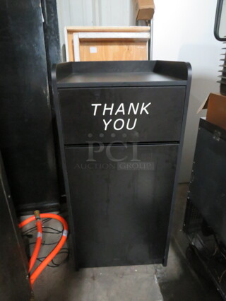 One Black Laminate 1 Door Trash Receptacle With Trash Can. 22X22X46.5