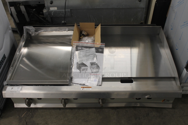 BRAND NEW SCRATCH AND DENT! Cooking Performance Group GM-CPG-48-NL 48" Natural Gas Countertop Griddle with Manual Controls - 120,000 BTU - Image 1 of 10