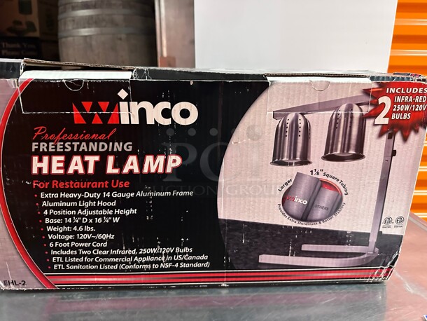 New! Winco EHL-2 2 Bulb INFRA-RED 250 Watts Heat Lamp w/ Adjustable Arm, Aluminum, 120v NSF  - Image 2 of 7