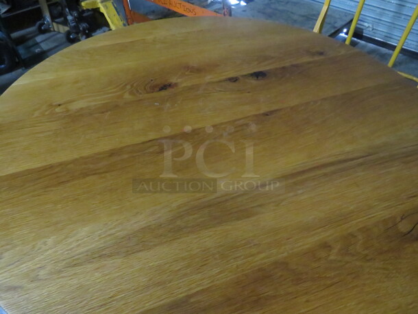 One 2 Inch Thick Solid Wooden Round  Table Top On A Pedestal Base. 36X36X30 - Image 2 of 3