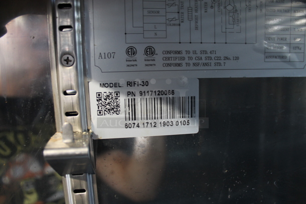 Universal RIFI-30 Stainless Steel Commercial Single Door Reach In Cooler w/ Poly Coated Racks. 115 Volts, 1 Phase. Tested and Powers On But Does Not Get Cold - Image 5 of 5