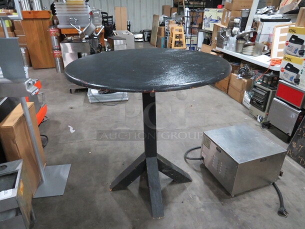 Wooden Black Table Top On A Wooden  Bar Height Base. 42X42X42