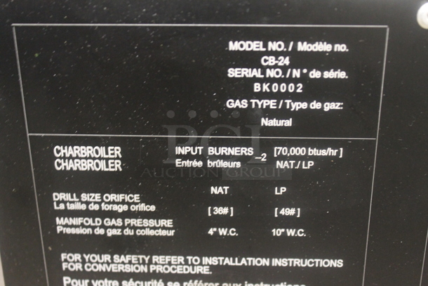 Cooking Performance Group CPG CB-24 Stainless Steel Commercial Countertop Natural Gas Powered Charbroiler Grill. 70,000 BTU. - Image 6 of 11