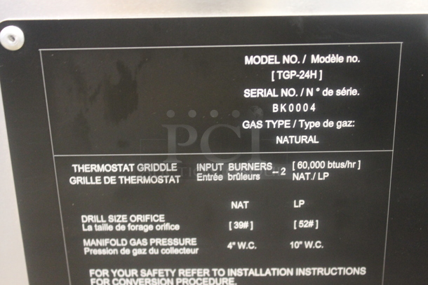 Cooking Performance Group CPG TGP-24H Stainless Steel Commercial Countertop Natural Gas Powered Charbroiler Grill. 60,000 BTU. - Image 5 of 5