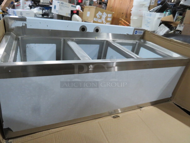 One NEW Gridman 3 Compartment Stainless Steel Bar Sink. Model# GR12-3BAR. 38X19X16