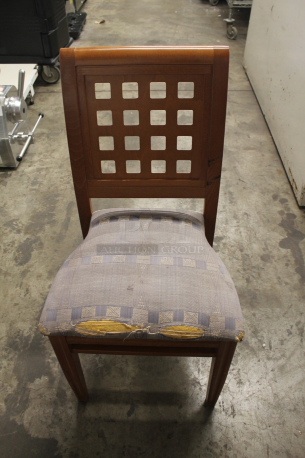 6 Items Including 5 Wooden Lattice Back Chairs With Patterned Cushioned Seat And 1 Round Table On X Prong Base. Cosmetic Condition May Vary. 6 Times Your Bid! 
Table: 59.5X59.5X30, Chairs: 18X16X36 - Image 2 of 7