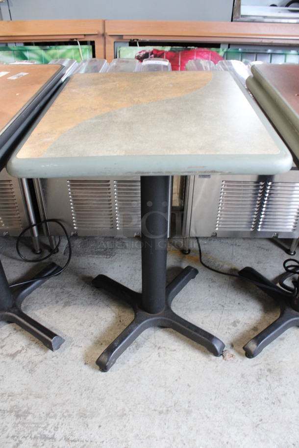Tan and Gray Green Dining Table on Black Metal Table Base. Stock Picture - Cosmetic Condition May Vary. 24x20x30 - Image 4 of 5