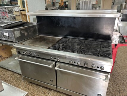 Working! Imperial Commercial Gas 6 Burner with 24 inch Flat Grill Griddle W/ 2 Full size Ovens NSF Tested and Working!