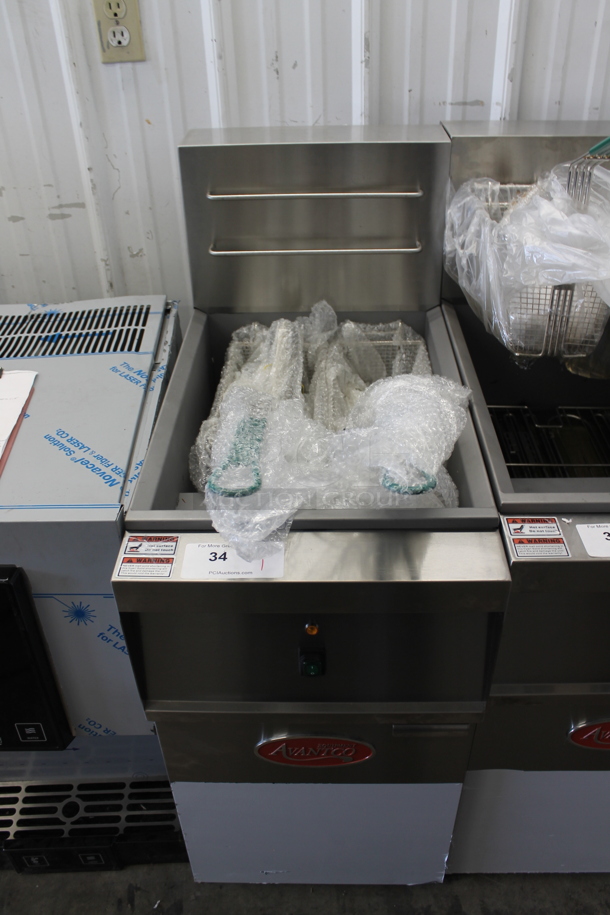BRAND NEW SCRATCH AND DENT! 2022 Avantco 177EF40E Stainless Steel Commercial Floor Style Electric Powered Deep Fat Fryer w/ 2 Metal Fry Baskets. Stock Picture Used For Gallery Picture. 240 Volts, 3 Phase. Unit Has Only Been Used a Few Times! Tested and Working! - Image 8 of 8