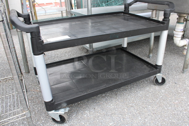 Black Poly 2 Tier Cart w/ Push Handles on Commercial Casters. 41x20x25.5 - Image 3 of 4