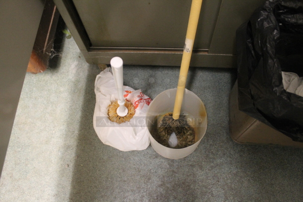 ALL ONE MONEY! Metal Cabinet w/ Wood Pattern Top, Contents, Fake Flowers, Plunger, Toilet Bowl Cleaner and Trash Can. - Image 2 of 3