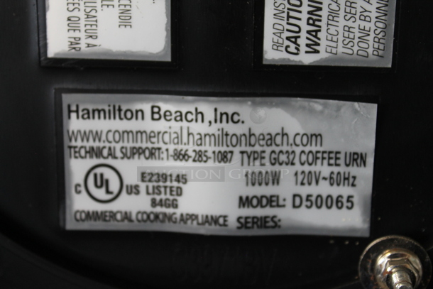 Hamilton Beach D50065 Stainless Steel Countertop Percolating Urn. 120 Volts, 1 Phase. - Image 7 of 9