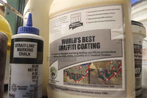 Gray Metal Shelving Unit w/ Contents Including Poly Bucket and Paint Roller Brushes. BUYER MUST REMOVE. - Image 3 of 9