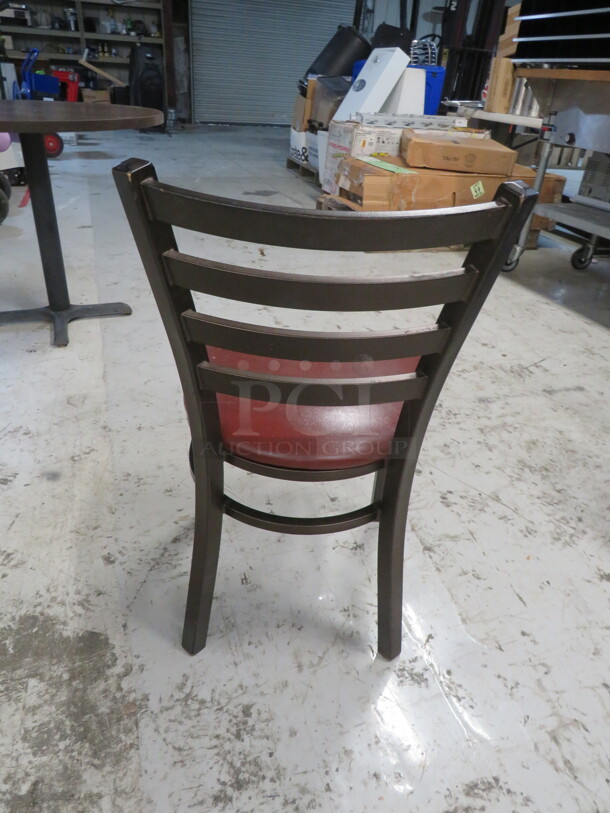 Brown Metal Chair With A Red Cushioned Seat. 3XBID - Image 2 of 2