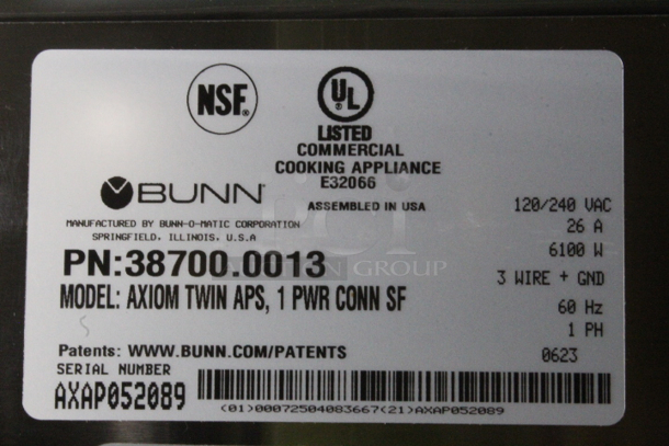 BRAND NEW SCRATCH & DENT! Bunn 38700.0013 Axiom APS Twin Airpot Coffee Brewer - 120/240V. S/N AXAP052089. Unit is dented and power cord is damaged.  - Image 7 of 7