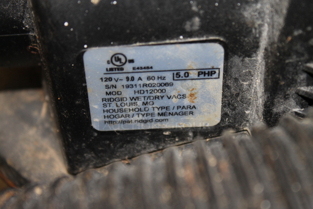 Rigid HD12000 Wet Dry Vac Vacuum Cleaner. 120 Volts, 1 Phase. Tested and Working! - Image 4 of 4