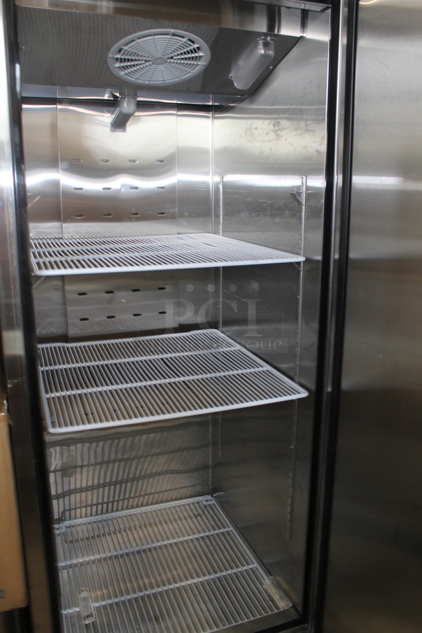 2020 Migali C-1R-HC ENERGY STAR Stainless Steel Commercial Single Door Reach In Cooler w/ Poly Coated Racks on Commercial Casters. 115 Volts, 1 Phase. Tested and Working! - Image 7 of 8
