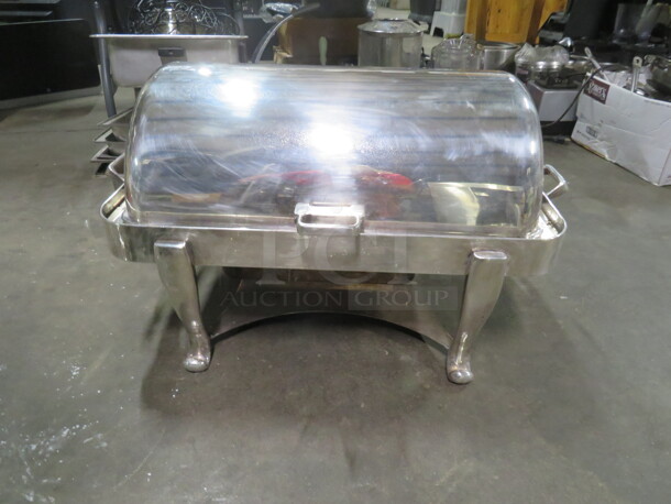 One BEAUTIFUL HEAVY Roll Top Silver Plated Full Size Chafer With Roman Legs. - Image 2 of 3