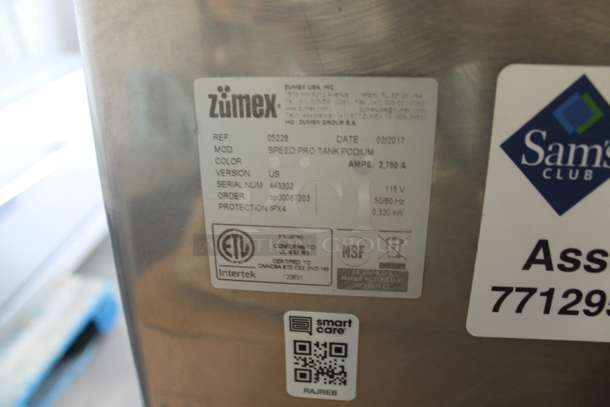2017 Zumex Speed Pro Tank Podium Stainless Steel Commercial Floor Style Citrus Juicer on Commercial Casters. 115 Volts, 1 Phase. Tested and Working! - Image 4 of 8