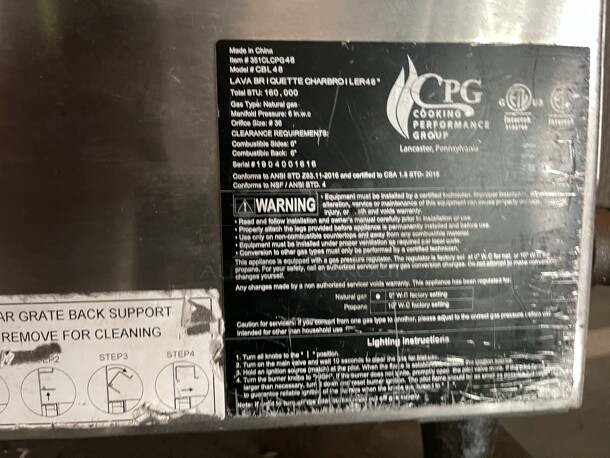 Working! Cooking Performance Group CBL48 48 inch Gas Countertop Lava Briquette Charbroiler NSF Tested and Working!  - Image 7 of 10