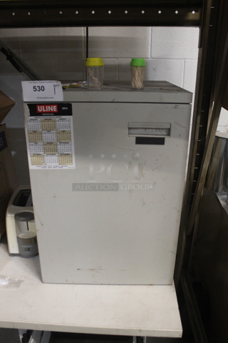 Gray Metal Single Door Cabinet w/ Contents. 