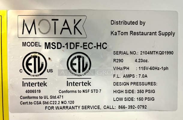FROST EXCELLENCE! MoTak MSD-1DF-EC-HC 30" One Section Reach In Freezer, (1) Solid Door, R290 Hydrocarbon 115v. 
30.59 in. W x 28.74 in. D x 78 in. H
7 A, 2⁄3 HP
115 V/60 Hz/1 ph, 8.2-ft. cord with NEMA 5-15P plug - Image 3 of 4