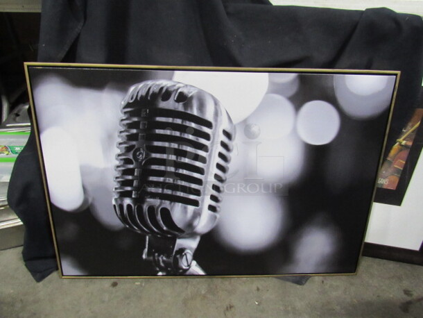 One 37X25 Framed Canvas Microphone Picture. 