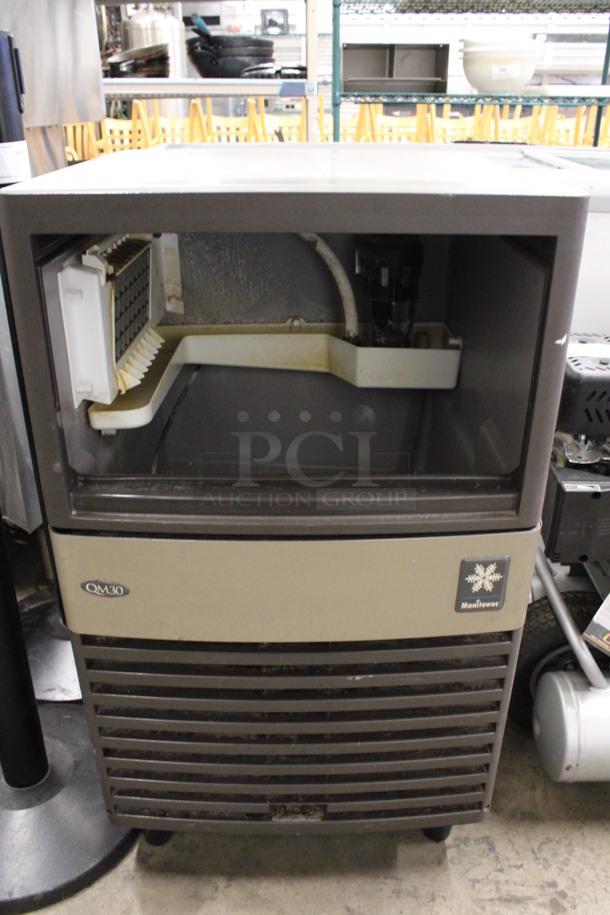Manitowoc Model QM30A Stainless Steel Commercial Self Contained Ice Machine. Missing Door. 115 Volts, 1 Phase. 20x22x34