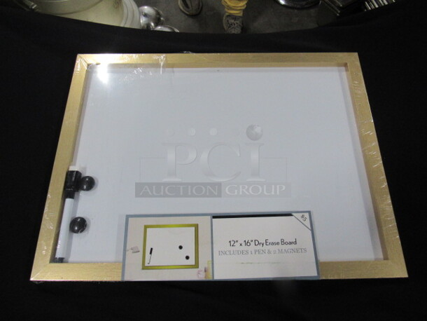 NEW 12X16 Gold Framed Dry Erase Board With Pen And 2 Magnets. 3XBID