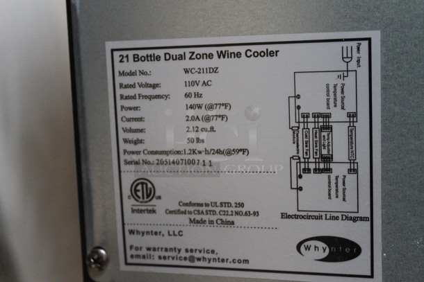 BRAND NEW SCRATCH AND DENT! Whynter WC-211DZ Stainless Steel 21 Bottle Capacity Dual Zone Wine Chiller Merchandiser. 115 Volts, 1 Phase. Tested and Working! - Image 9 of 9