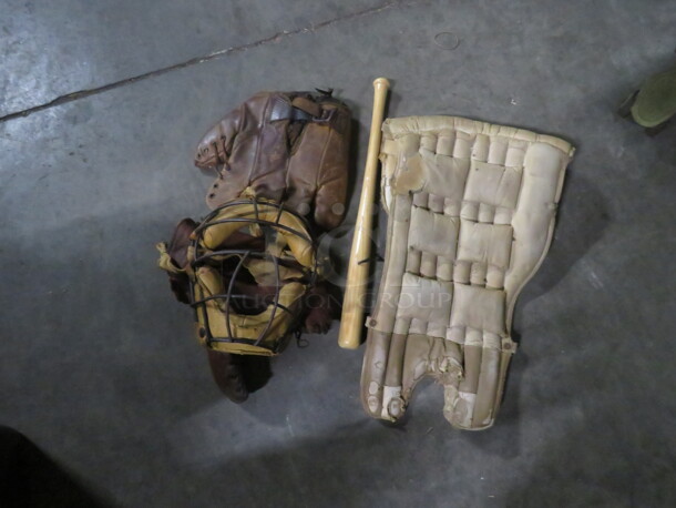 One Lot Of Vintage Baseball Gear.