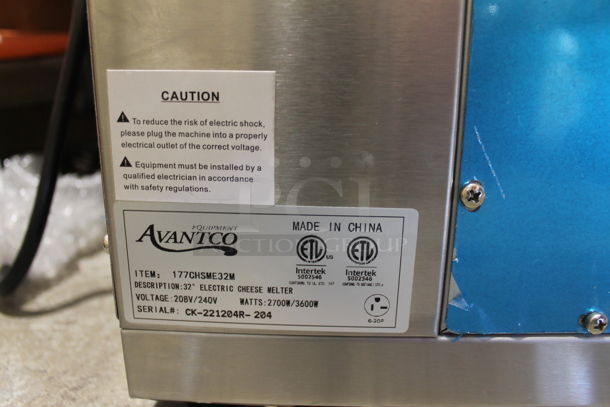 BRAND NEW! Avantco 177CHSME32M Stainless Steel Commercial Countertop Electric Powered 32" Cheese Melter. 208/240 Volts. - Image 6 of 6