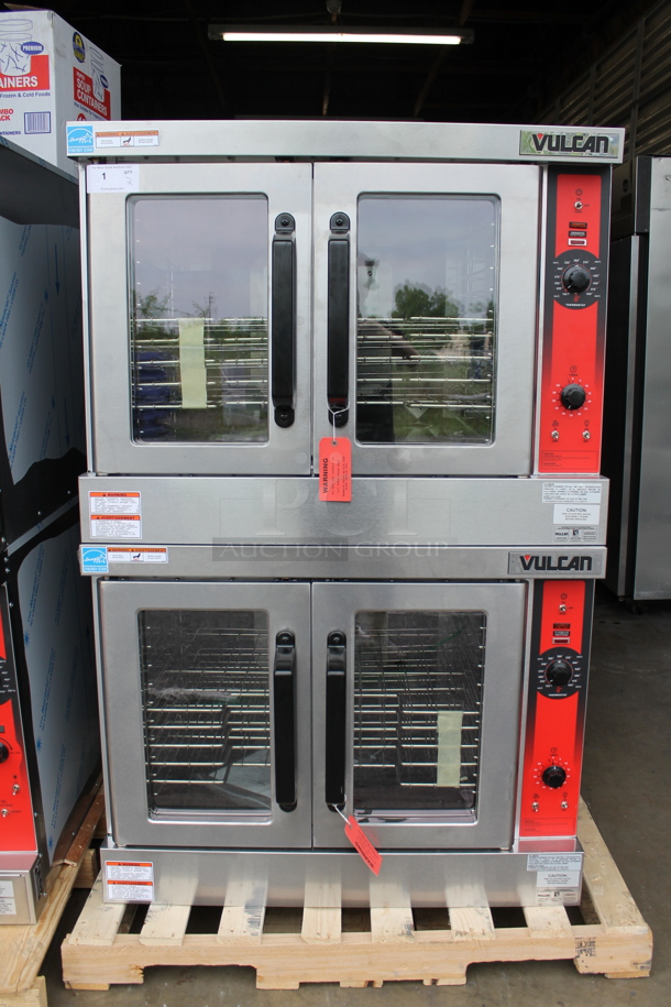 2 BRAND NEW SCRATCH AND DENT! Vulcan VC4GD-11D150K ENERGY STAR Stainless Steel Commercial Natural Gas Powered Full Size Convection Oven w/ View Through Doors, Metal Oven Racks and Thermostatic Controls. 2 Times Your Bid!
 - Image 1 of 12