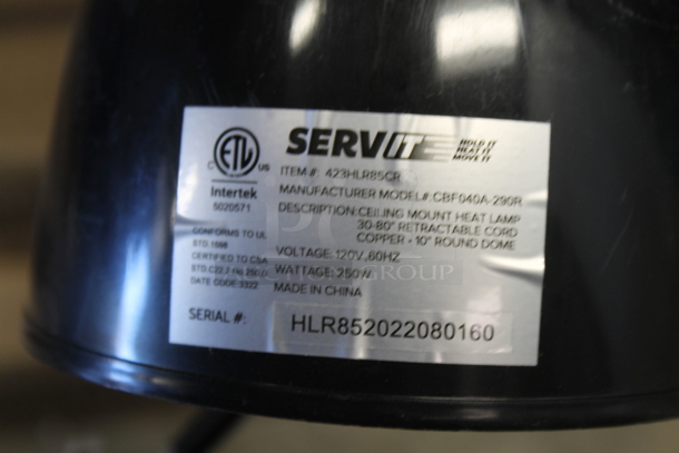 BRAND NEW SCRATCH AND DENT! ServIt 423HLR85CR Metal Warming Lamp. 120 Volts, 1 Phase.  - Image 3 of 4