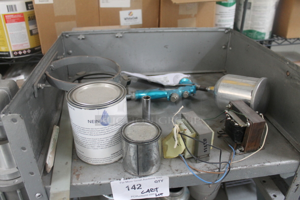Gray Metal Shelving Unit w/ Contents Including Cans on Commercial Casters. BUYER MUST REMOVE. - Image 2 of 5