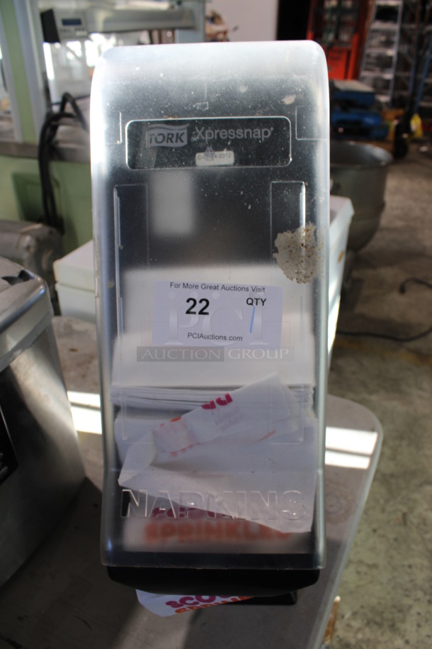 Tork Xpressnap Clear and Black Poly Countertop Napkin Dispenser. 8x10x22.5