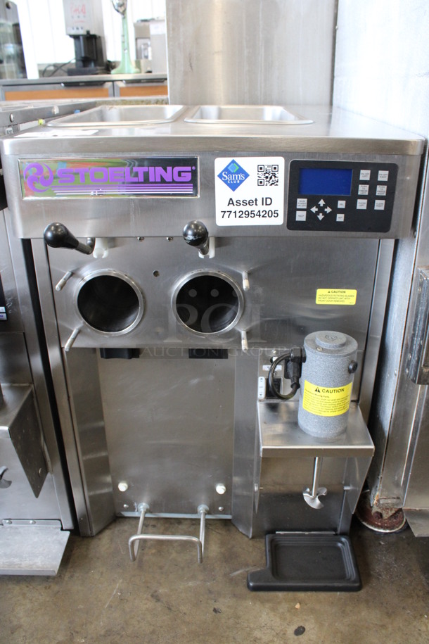 Stoelting Stainless Steel Commercial Countertop Air Cooled 2 Flavor Soft Serve Ice Cream Machine. Appears To Be Model F131-38I2. 208-240 Volts, 1 Phase. 22x33x32