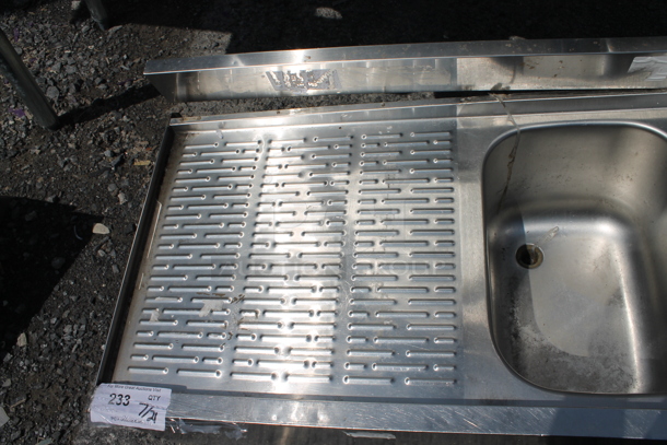 Krowne 18-63C18-63C Stainless Steel Commercial 3 Bay Back Bar Sink w/ Dual Drain Boards, Faucet and Handles. Missing 2 Legs.  - Image 4 of 7