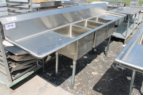 BRAND NEW SCRATCH AND DENT! Regency 60031717224 103" 16-Gauge Stainless Steel Three Compartment Commercial Sink with Galvanized Steel Legs and 2 Drainboards. Bays 17x17x12. Drain Boards 22x19x1 - Image 1 of 8