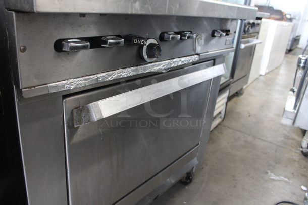 Stainless Steel Commercial Natural Gas Powered 6 Burner Range w/ Oven, Over Shelf and Back Splash. - Image 4 of 5