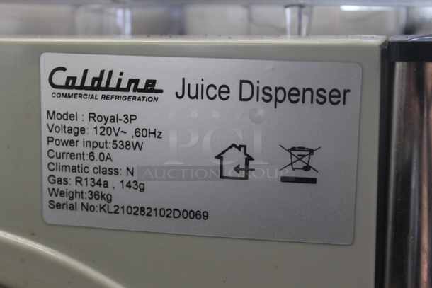 Coldline Royal-3P Stainless Steel Commercial Countertop 3 Hopper Refrigerated Beverage Machine. 120 Volts, 1 Phase. Tested and Working! - Image 6 of 8
