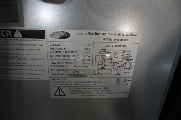 BRAND NEW SCRATCH AND DENT! Whynter UIM-502SS Built-In / Freestanding 15" Ice Maker Machine Stainless Steel 25lb. 115 Volt, 1 Phase. Tested and Working! - Image 5 of 5