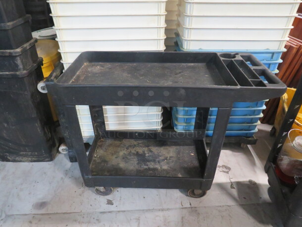 One Black Poly Utility Cart With 2 Shelves On Casters.  - Image 1 of 1