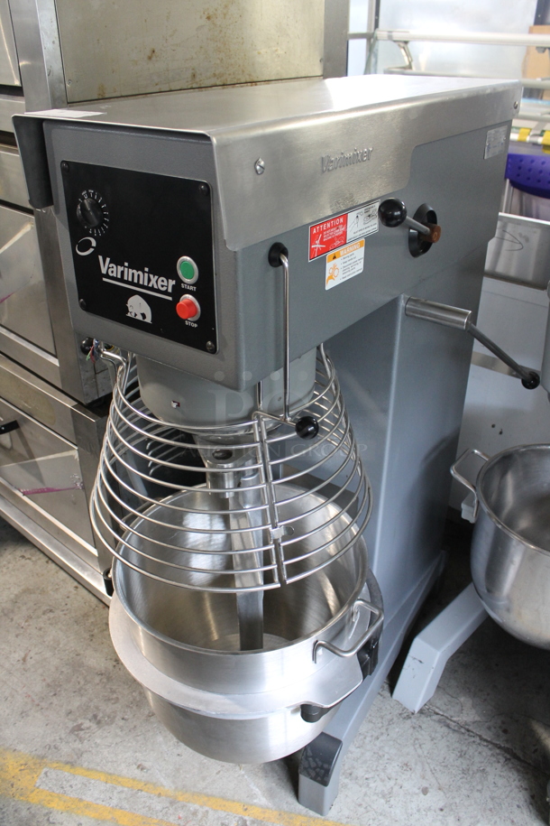 Varimlxer W60 Metal Commercial Floor Style 60 Quart Planetary Dough Mixer w/Stainless Steel Mixing Bowl, Bowl Guard and Paddle Attachment. 208 Volts, 3 Phase.  - Image 1 of 11