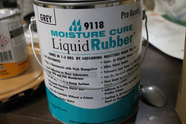 Wood Pattern Desk w/ Contents Including Liquid Roof, Liquid Rubber and Blue Magic Catalyst. - Image 7 of 10