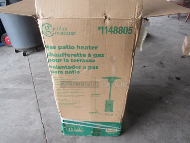 One NEW Garden Treasures Gas Patio Heater. 48,000btu. 20lb Propane. 32X32X87.4