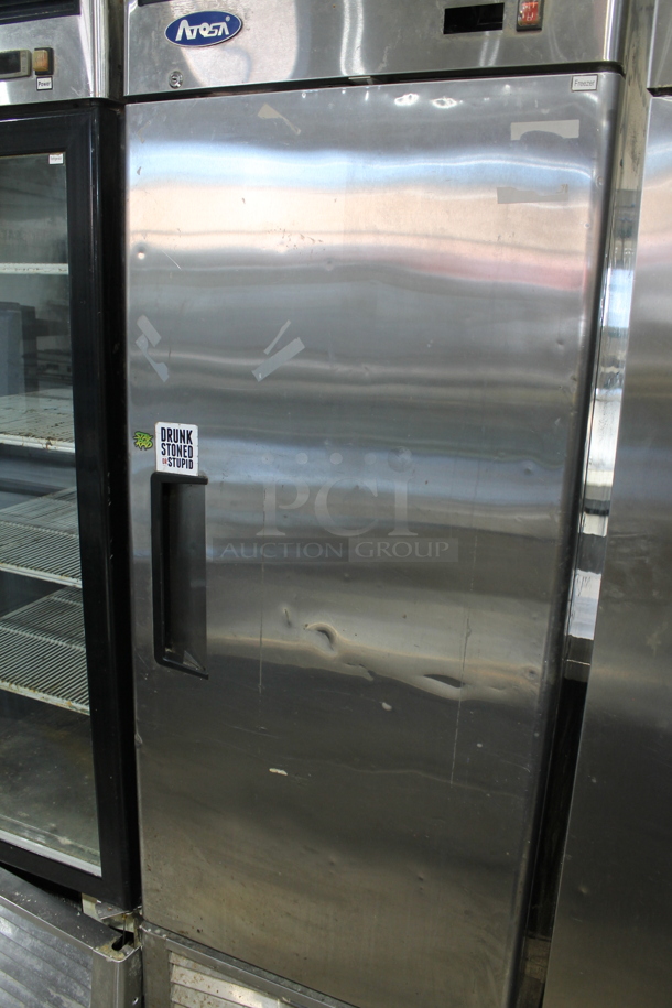 2017 Atosa MBFB501 Stainless Steel Commercial Single Door Reach In Cooler w/ Poly Coated Racks on Commercial Casters. 115 Volts, 1 Phase. Tested and Powers On But Does Not Get Cold - Image 3 of 6