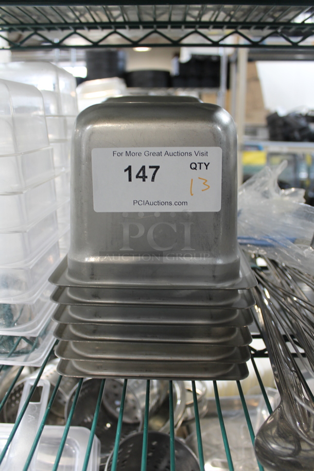 13 Stainless Steel 1/6 Size Drop In Bins. 1/6x6. 13 Times Your Bid!