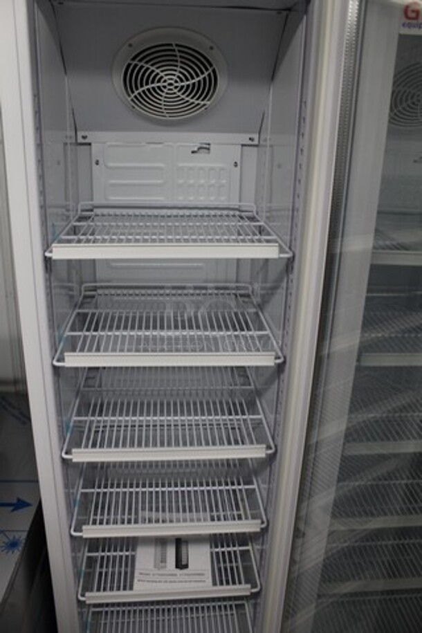 BRAND NEW SCRATCH AND DENT! Galaxy 177GDN5RBB Metal Commercial  16 1/2" White Swing Glass Door Merchandiser Refrigerator with Red, White, and Blue LED Lighting. 115 Volts, 1 Phase. Tested and Working! - Image 3 of 5